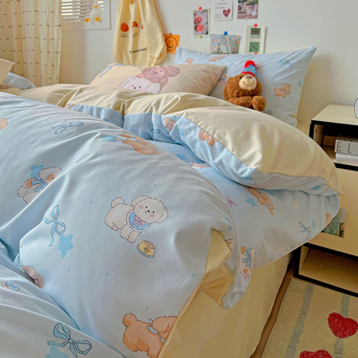 91家纺网 家纺一手货源 找家纺 海岛哥哥 2025新款105克软绵绵大版枕套四件套系列-大床图（有买家秀）奶芙小狗