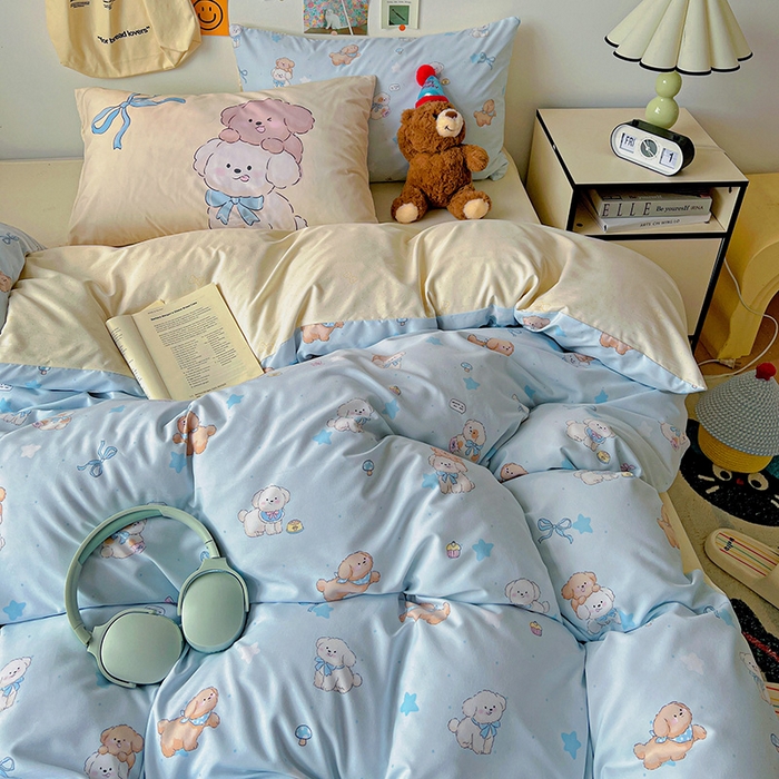 91家纺网 家纺一手货源 找家纺 海岛哥哥 2025新款105克软绵绵大版枕套四件套系列-大床图（有买家秀）奶芙小狗