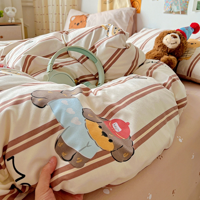 91家纺网 家纺一手货源 找家纺 海岛哥哥 2025新款105克软绵绵大版枕套四件套系列-大床图（有买家秀）巧克力犬米