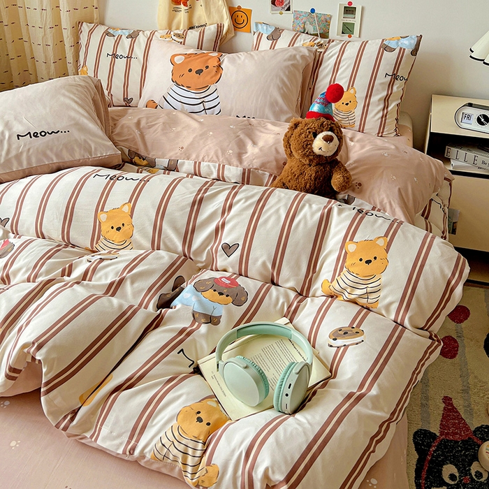 91家纺网 家纺一手货源 找家纺 海岛哥哥 2025新款105克软绵绵大版枕套四件套系列-大床图（有买家秀）巧克力犬米