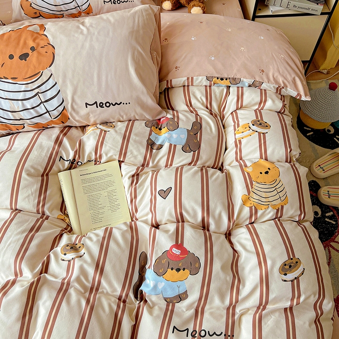 91家纺网 家纺一手货源 找家纺 海岛哥哥 2025新款105克软绵绵大版枕套四件套系列-大床图（有买家秀）巧克力犬米