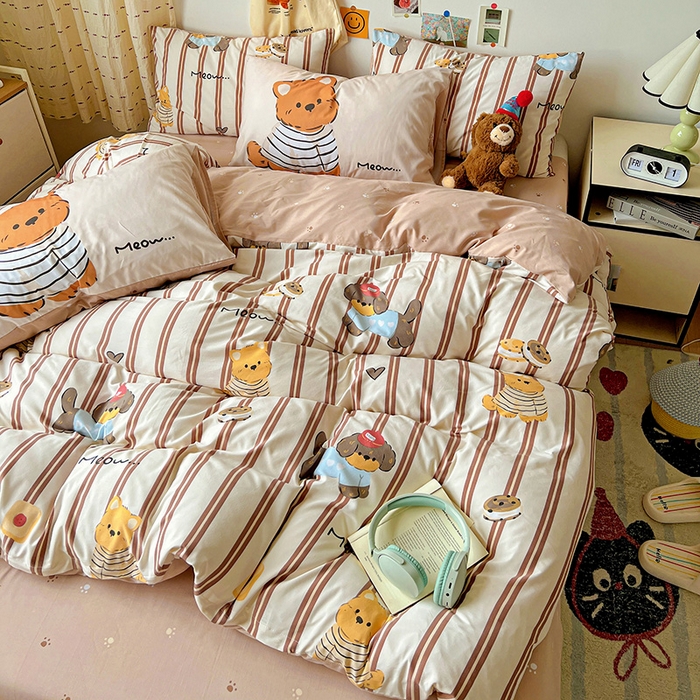 91家纺网 家纺一手货源 找家纺 海岛哥哥 2025新款105克软绵绵大版枕套四件套系列-大床图（有买家秀）巧克力犬米