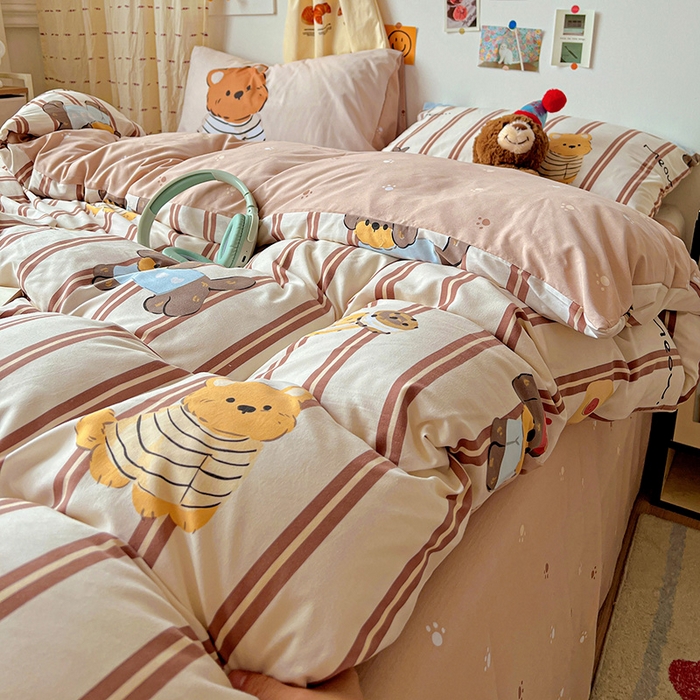 91家纺网 家纺一手货源 找家纺 海岛哥哥 2025新款105克软绵绵大版枕套四件套系列-大床图（有买家秀）巧克力犬米