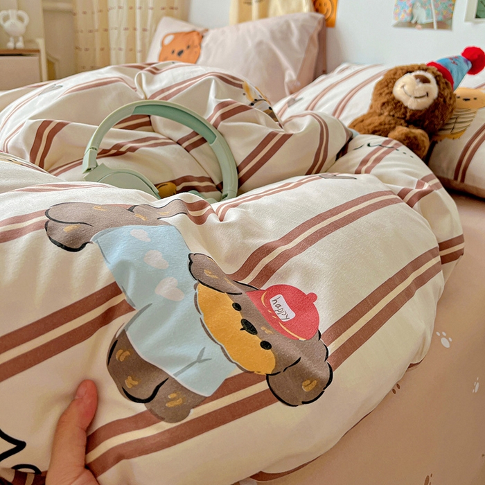 91家纺网 家纺一手货源 找家纺 海岛哥哥 2025新款105克软绵绵大版枕套四件套系列-大床图（有买家秀）巧克力犬米