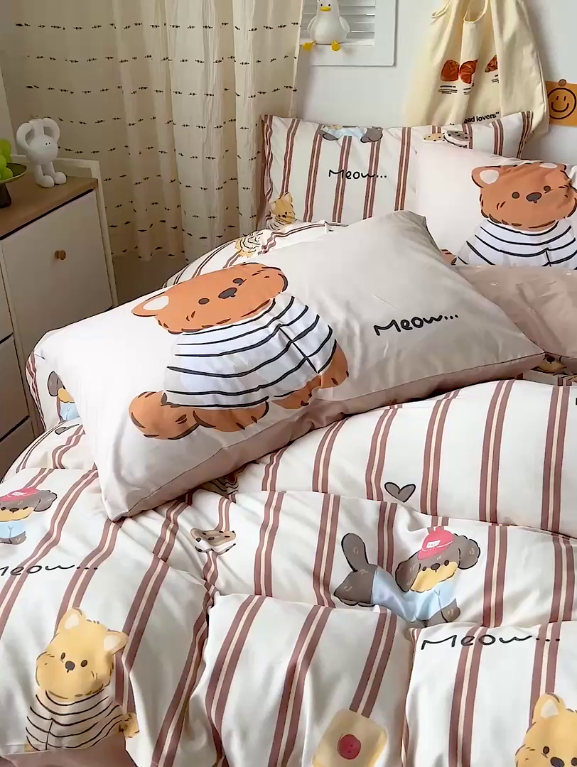 91家纺网 家纺一手货源 找家纺 海岛哥哥 2025新款105克软绵绵大版枕套四件套系列-大床图（有买家秀）巧克力犬米