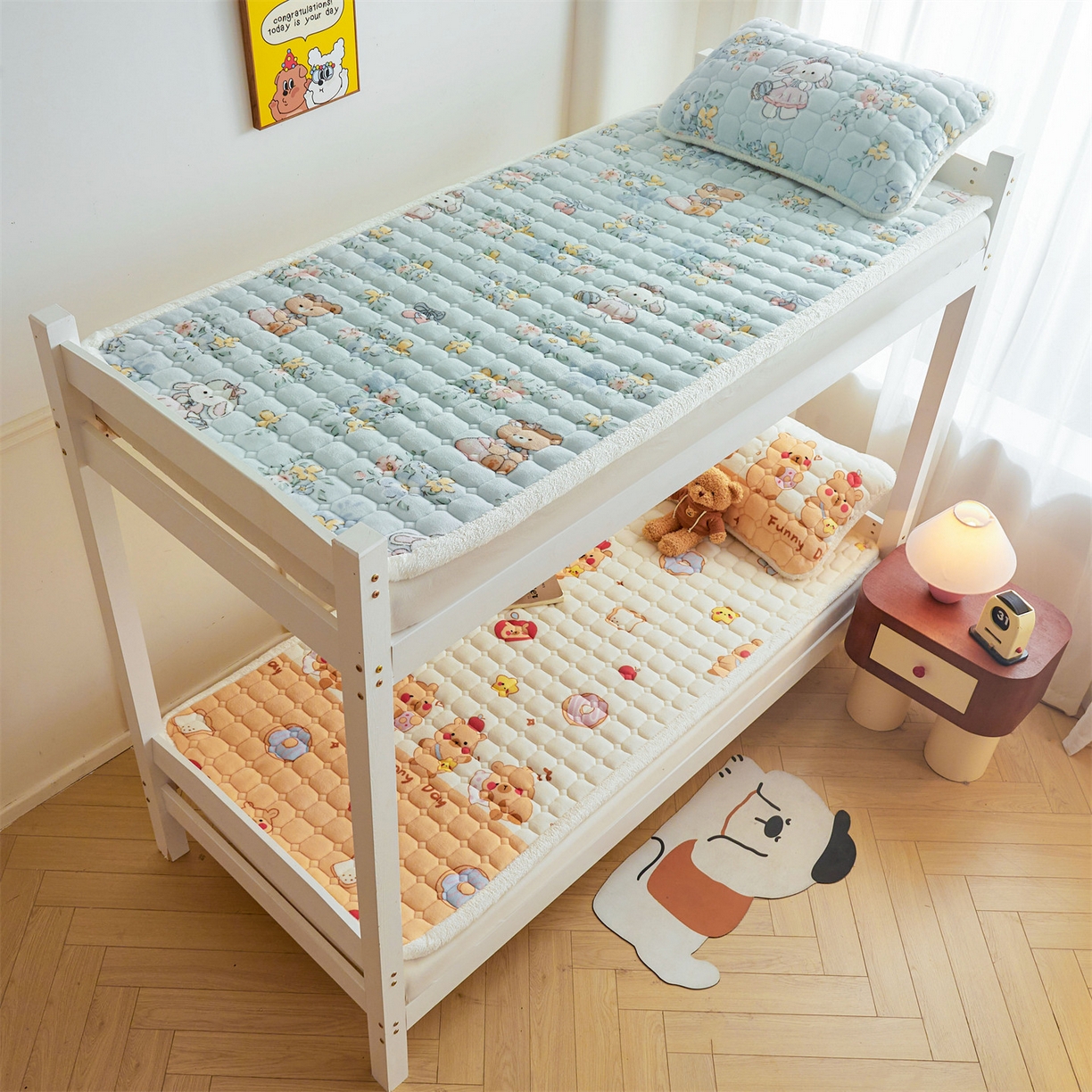 91家纺网 家纺一手货源 找家纺 雯豆家纺 【加厚款】2025新款牛奶绒床褥床垫学生宿舍床护垫子 牛奶绒床褥-欢乐聚会【加厚款】