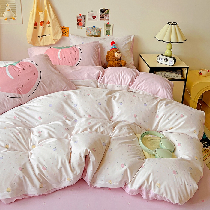 91家纺网 家纺一手货源 找家纺 海岛哥哥 2025新款105克软绵绵大版枕套四件套系列-大床图（有买家秀）桃子汽水