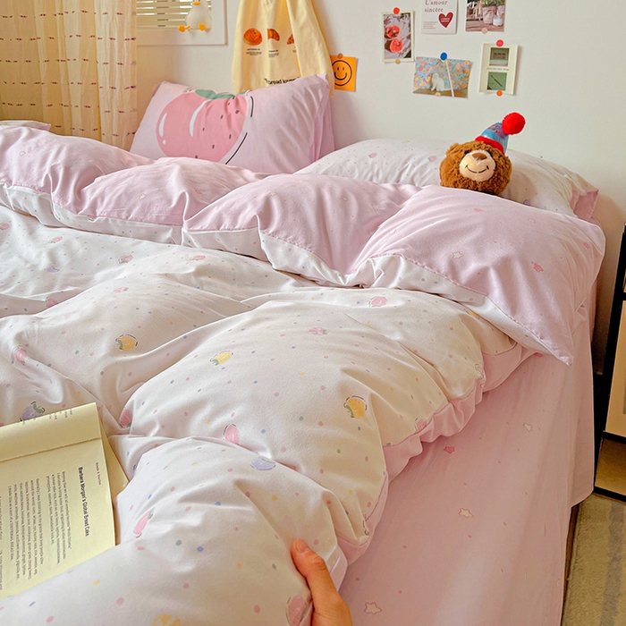 91家纺网 家纺一手货源 找家纺 海岛哥哥 2025新款105克软绵绵大版枕套四件套系列-大床图（有买家秀）桃子汽水