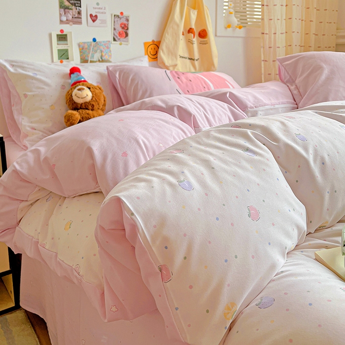 91家纺网 家纺一手货源 找家纺 海岛哥哥 2025新款105克软绵绵大版枕套四件套系列-大床图（有买家秀）桃子汽水