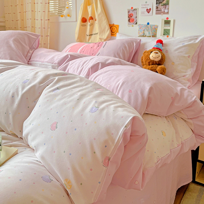 91家纺网 家纺一手货源 找家纺 海岛哥哥 2025新款105克软绵绵大版枕套四件套系列-大床图（有买家秀）桃子汽水