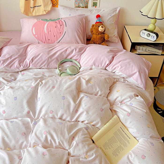 91家纺网 家纺一手货源 找家纺 海岛哥哥 2025新款105克软绵绵大版枕套四件套系列-大床图（有买家秀）桃子汽水