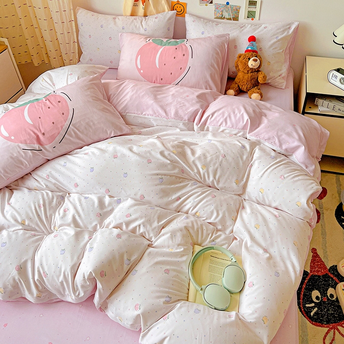 91家纺网 家纺一手货源 找家纺 海岛哥哥 2025新款105克软绵绵大版枕套四件套系列-大床图（有买家秀）桃子汽水