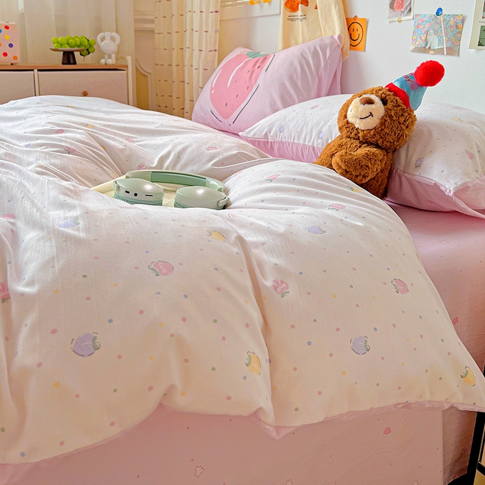 91家纺网 家纺一手货源 找家纺 海岛哥哥 2025新款105克软绵绵大版枕套四件套系列-大床图（有买家秀）桃子汽水