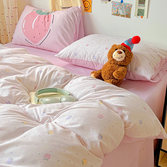 91家纺网 家纺一手货源 找家纺 海岛哥哥 2025新款105克软绵绵大版枕套四件套系列-大床图（有买家秀）桃子汽水