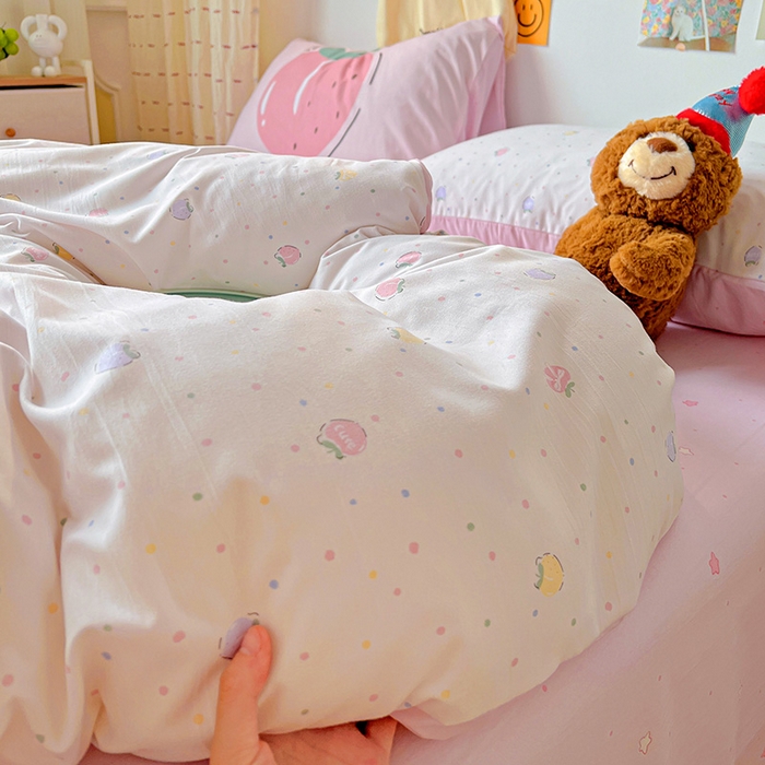 91家纺网 家纺一手货源 找家纺 海岛哥哥 2025新款105克软绵绵大版枕套四件套系列-大床图（有买家秀）桃子汽水