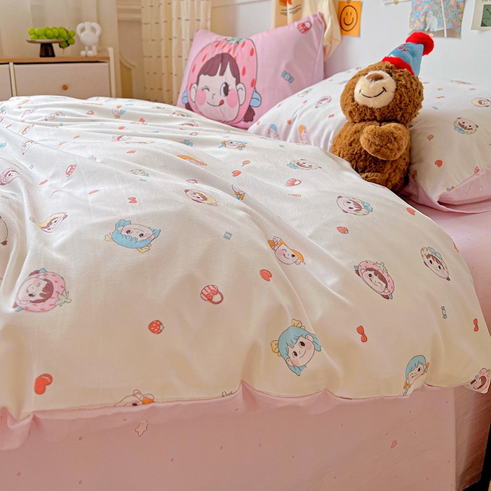 91家纺网 家纺一手货源 找家纺 海岛哥哥 2025新款105克软绵绵大版枕套四件套系列-大床图（有买家秀）甜心女孩