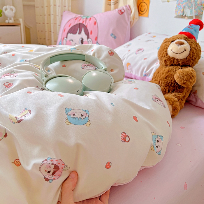 91家纺网 家纺一手货源 找家纺 海岛哥哥 2025新款105克软绵绵大版枕套四件套系列-大床图（有买家秀）甜心女孩