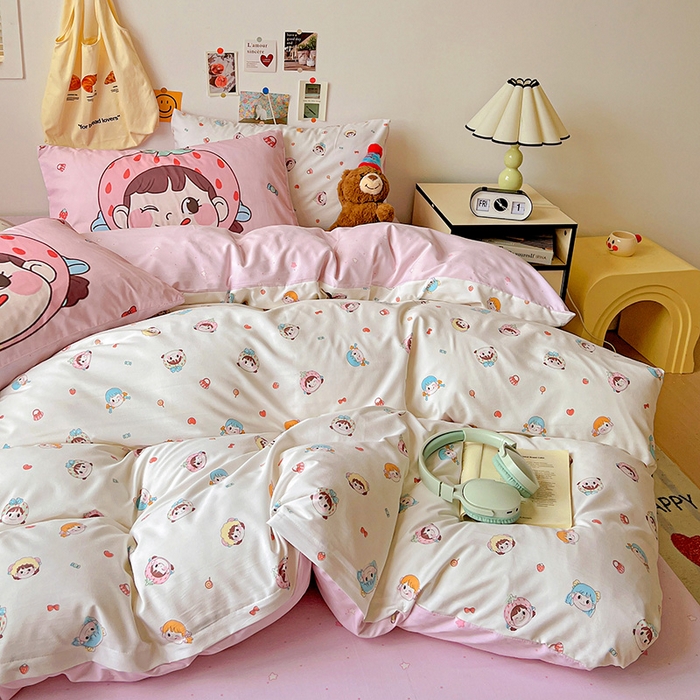 91家纺网 家纺一手货源 找家纺 海岛哥哥 2025新款105克软绵绵大版枕套四件套系列-大床图（有买家秀）甜心女孩