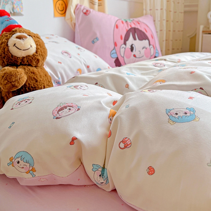 91家纺网 家纺一手货源 找家纺 海岛哥哥 2025新款105克软绵绵大版枕套四件套系列-大床图（有买家秀）甜心女孩