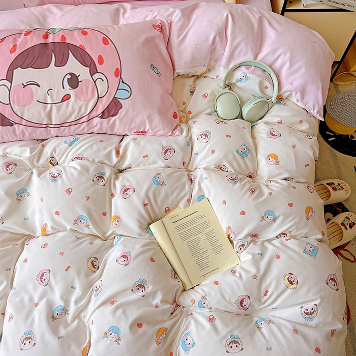 91家纺网 家纺一手货源 找家纺 海岛哥哥 2025新款105克软绵绵大版枕套四件套系列-大床图（有买家秀）甜心女孩