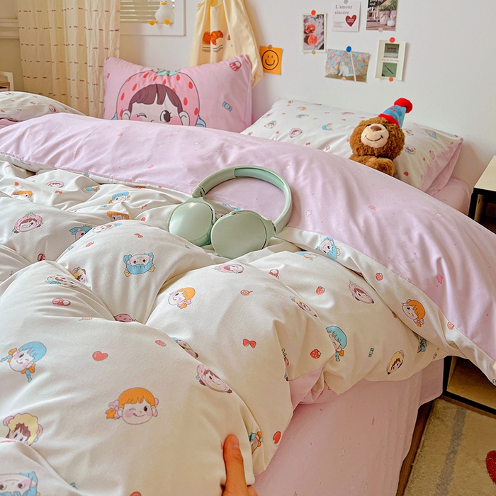 91家纺网 家纺一手货源 找家纺 海岛哥哥 2025新款105克软绵绵大版枕套四件套系列-大床图（有买家秀）甜心女孩