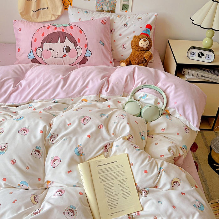 91家纺网 家纺一手货源 找家纺 海岛哥哥 2025新款105克软绵绵大版枕套四件套系列-大床图（有买家秀）甜心女孩