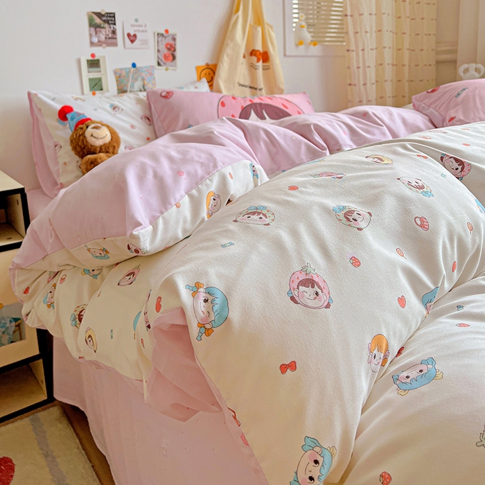 91家纺网 家纺一手货源 找家纺 海岛哥哥 2025新款105克软绵绵大版枕套四件套系列-大床图（有买家秀）甜心女孩