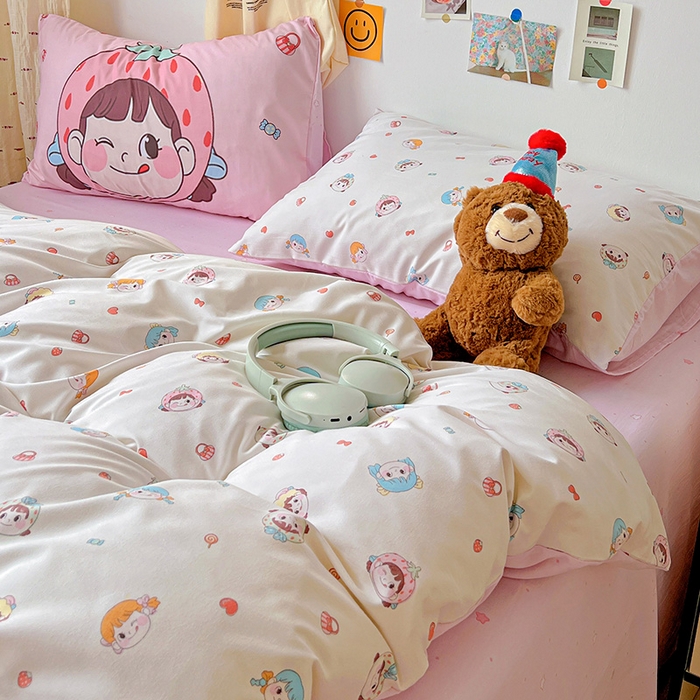 91家纺网 家纺一手货源 找家纺 海岛哥哥 2025新款105克软绵绵大版枕套四件套系列-大床图（有买家秀）甜心女孩