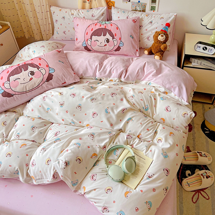 91家纺网 家纺一手货源 找家纺 海岛哥哥 2025新款105克软绵绵大版枕套四件套系列-大床图（有买家秀）甜心女孩