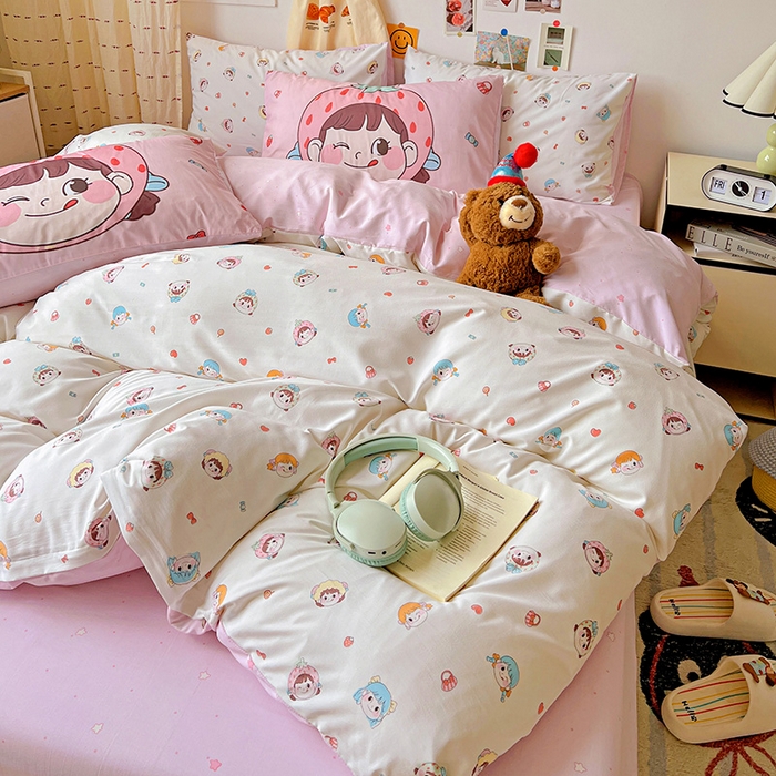 91家纺网 家纺一手货源 找家纺 海岛哥哥 2025新款105克软绵绵大版枕套四件套系列-大床图（有买家秀）甜心女孩