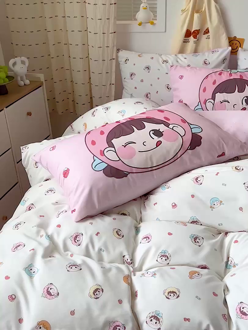 91家纺网 家纺一手货源 找家纺 海岛哥哥 2025新款105克软绵绵大版枕套四件套系列-大床图（有买家秀）甜心女孩