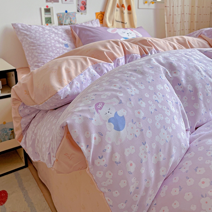 91家纺网 家纺一手货源 找家纺 海岛哥哥 2025新款105克软绵绵大版枕套四件套系列-大床图（有买家秀）兔软软-紫