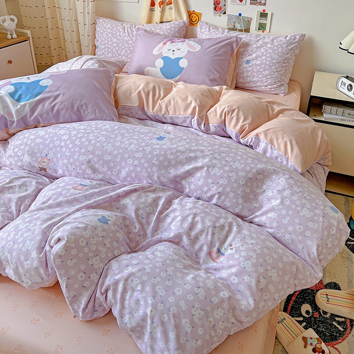 91家纺网 家纺一手货源 找家纺 海岛哥哥 2025新款105克软绵绵大版枕套四件套系列-大床图（有买家秀）兔软软-紫