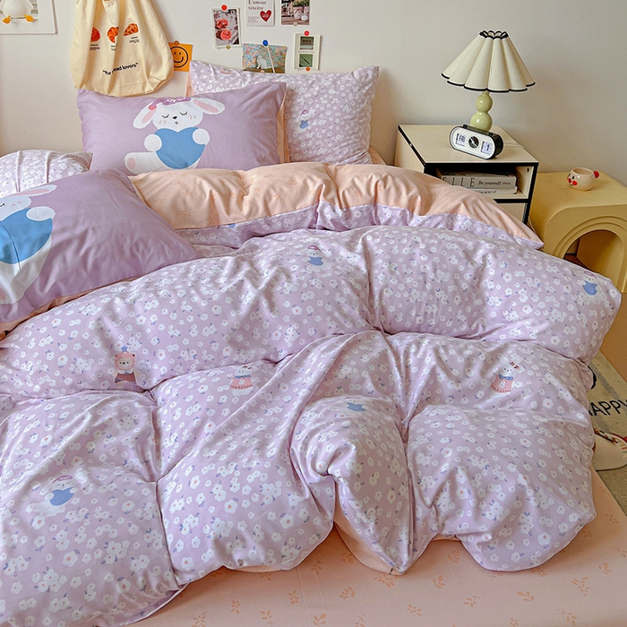 91家纺网 家纺一手货源 找家纺 海岛哥哥 2025新款105克软绵绵大版枕套四件套系列-大床图（有买家秀）兔软软-紫