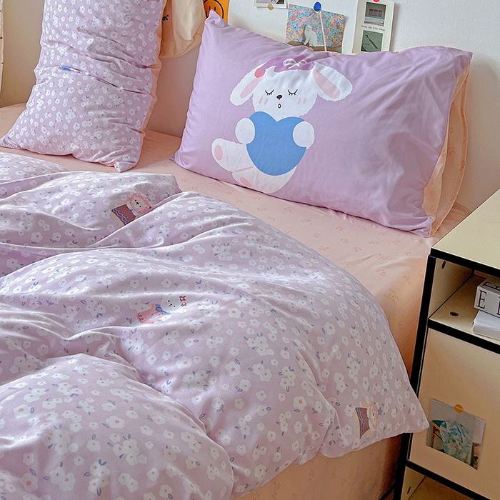 91家纺网 家纺一手货源 找家纺 海岛哥哥 2025新款105克软绵绵大版枕套四件套系列-大床图（有买家秀）兔软软-紫