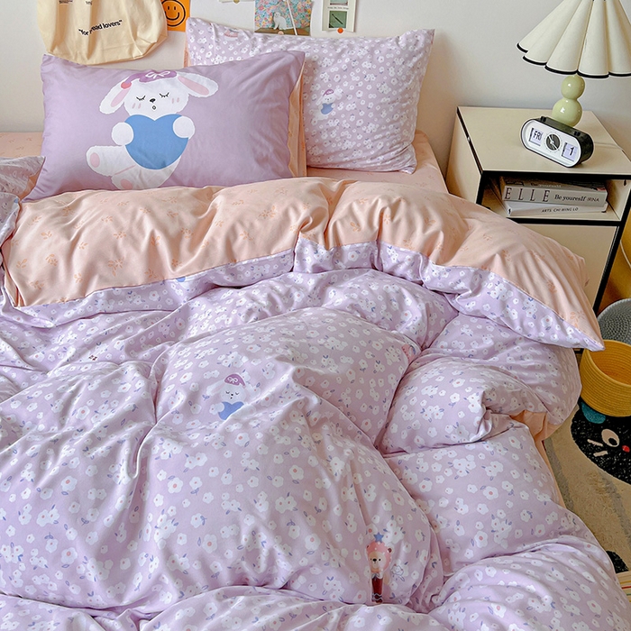 91家纺网 家纺一手货源 找家纺 海岛哥哥 2025新款105克软绵绵大版枕套四件套系列-大床图（有买家秀）兔软软-紫