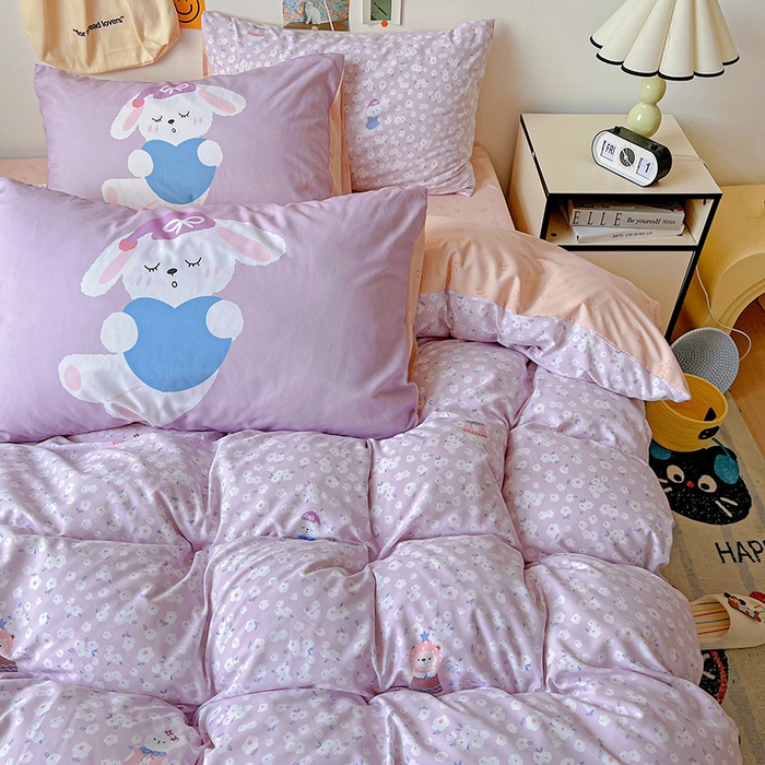 91家纺网 家纺一手货源 找家纺 海岛哥哥 2025新款105克软绵绵大版枕套四件套系列-大床图（有买家秀）兔软软-紫