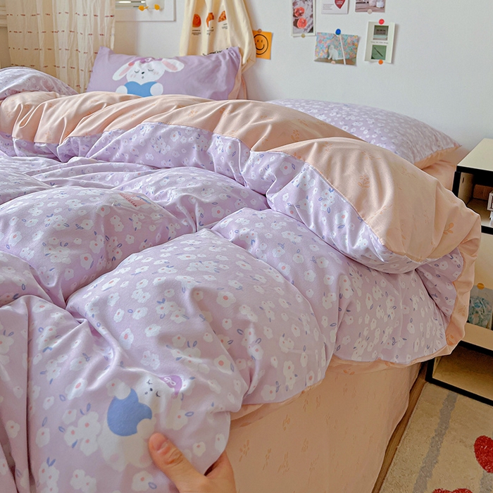 91家纺网 家纺一手货源 找家纺 海岛哥哥 2025新款105克软绵绵大版枕套四件套系列-大床图（有买家秀）兔软软-紫