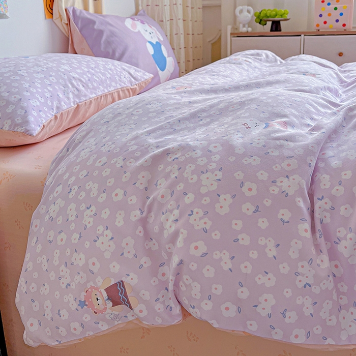 91家纺网 家纺一手货源 找家纺 海岛哥哥 2025新款105克软绵绵大版枕套四件套系列-大床图（有买家秀）兔软软-紫