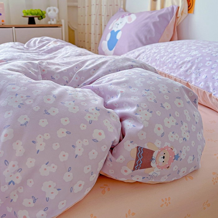 91家纺网 家纺一手货源 找家纺 海岛哥哥 2025新款105克软绵绵大版枕套四件套系列-大床图（有买家秀）兔软软-紫