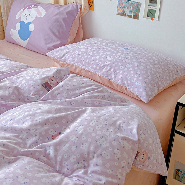 91家纺网 家纺一手货源 找家纺 海岛哥哥 2025新款105克软绵绵大版枕套四件套系列-大床图（有买家秀）兔软软-紫