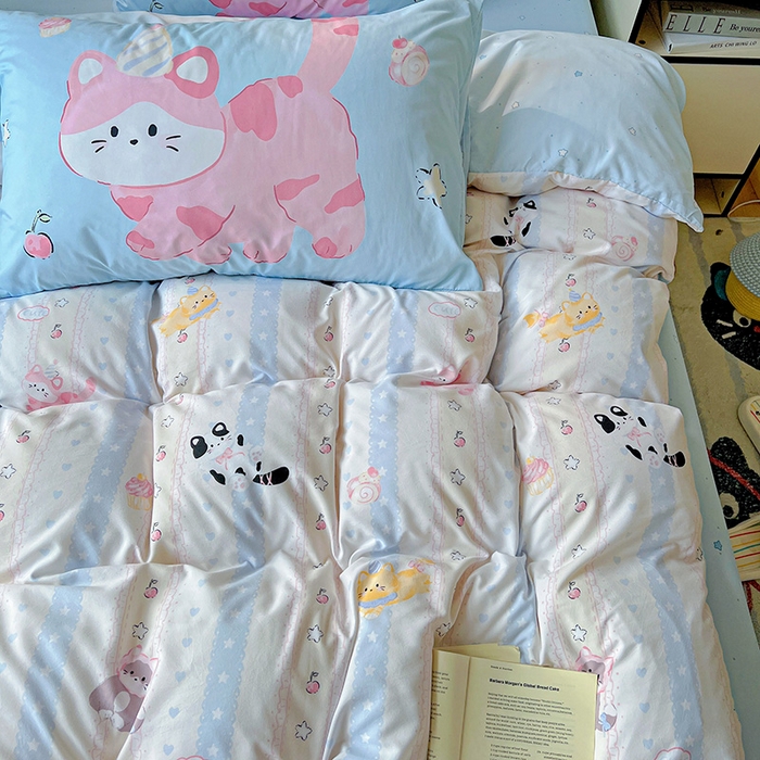 91家纺网 家纺一手货源 找家纺 海岛哥哥 2025新款105克软绵绵大版枕套四件套系列-大床图（有买家秀）甜心小猫