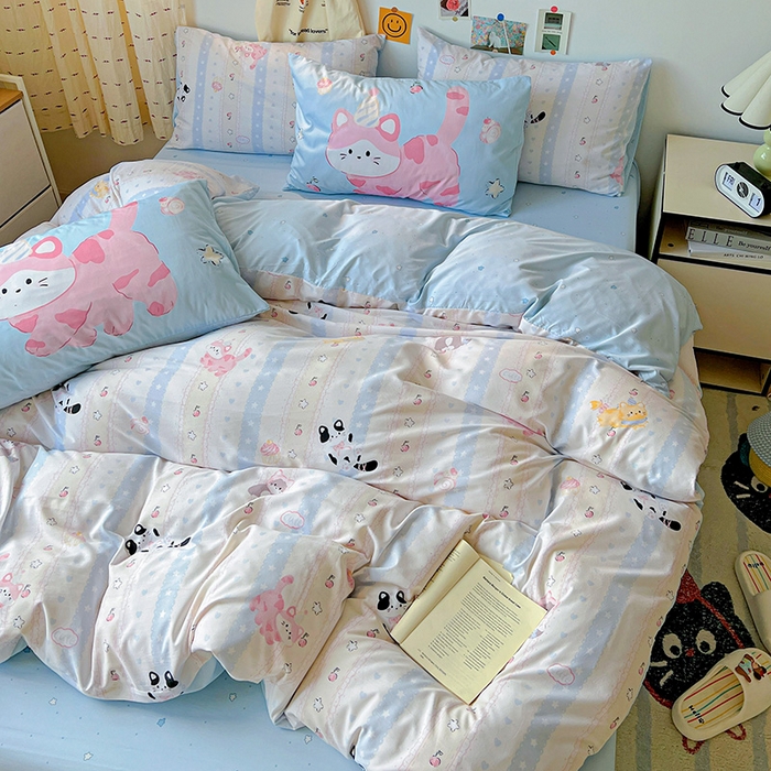 91家纺网 家纺一手货源 找家纺 海岛哥哥 2025新款105克软绵绵大版枕套四件套系列-大床图（有买家秀）甜心小猫