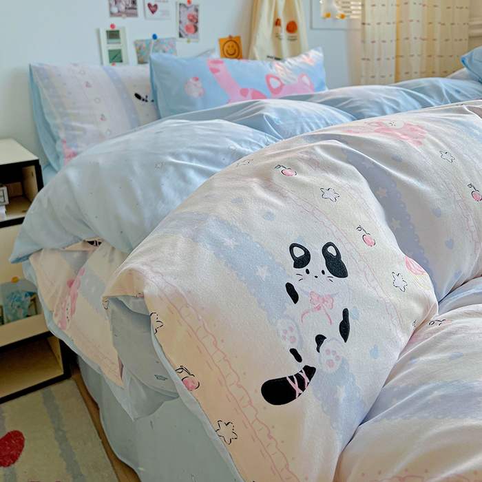 91家纺网 家纺一手货源 找家纺 海岛哥哥 2025新款105克软绵绵大版枕套四件套系列-大床图（有买家秀）甜心小猫