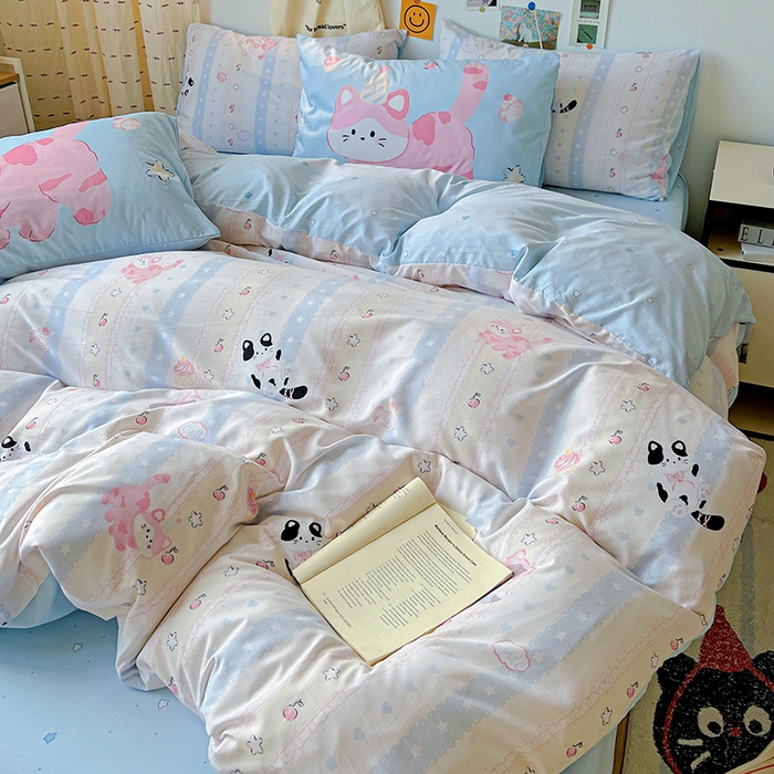 91家纺网 家纺一手货源 找家纺 海岛哥哥 2025新款105克软绵绵大版枕套四件套系列-大床图（有买家秀）甜心小猫