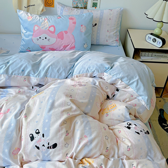 91家纺网 家纺一手货源 找家纺 海岛哥哥 2025新款105克软绵绵大版枕套四件套系列-大床图（有买家秀）甜心小猫