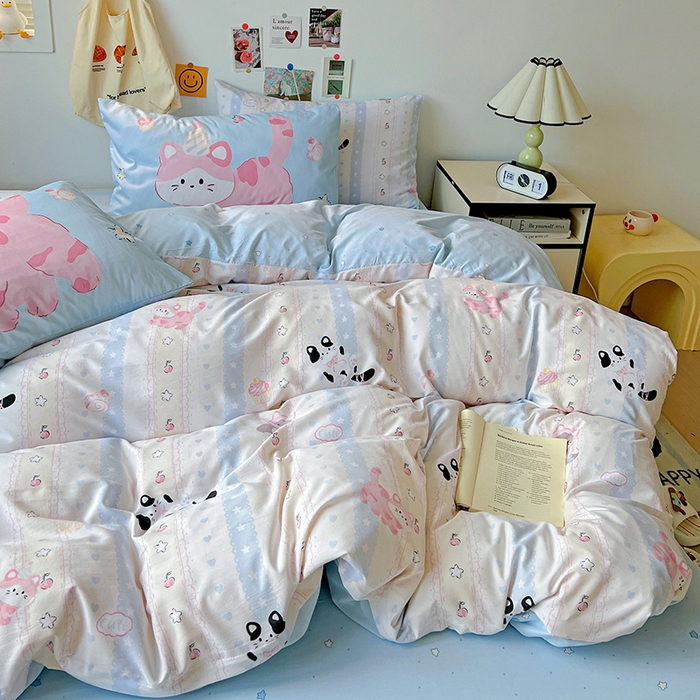 91家纺网 家纺一手货源 找家纺 海岛哥哥 2025新款105克软绵绵大版枕套四件套系列-大床图（有买家秀）甜心小猫