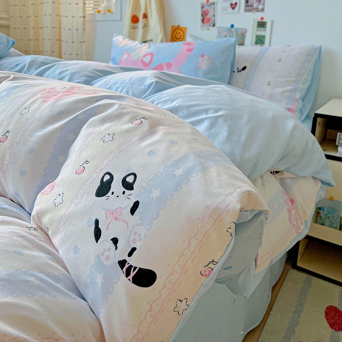 91家纺网 家纺一手货源 找家纺 海岛哥哥 2025新款105克软绵绵大版枕套四件套系列-大床图（有买家秀）甜心小猫