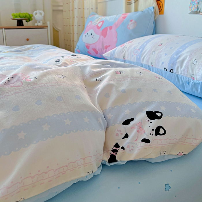 91家纺网 家纺一手货源 找家纺 海岛哥哥 2025新款105克软绵绵大版枕套四件套系列-大床图（有买家秀）甜心小猫