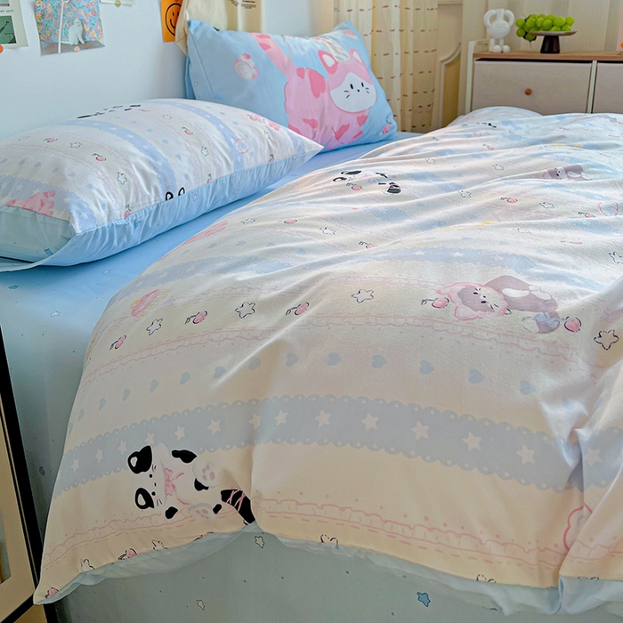 91家纺网 家纺一手货源 找家纺 海岛哥哥 2025新款105克软绵绵大版枕套四件套系列-大床图（有买家秀）甜心小猫